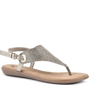 Women’s Gold Metallic & Beige Sandals, SZ 10, NEW in box (never worn)